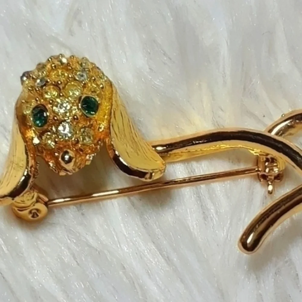 Vintage CZ Jeweled Puppy Dog Brooch Pin